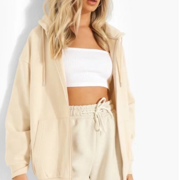 Boohoo Tops - BooHoo Oversized Zip Through Hoodie